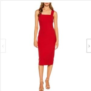 BARDOT Clio Square Neck Midi Sheath Red Dress